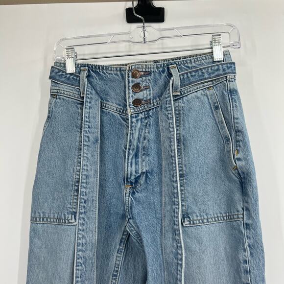 Abercrombie & Fitch High Rise Mom Jeans Raw Hem Belted - Picture 2 of 7
